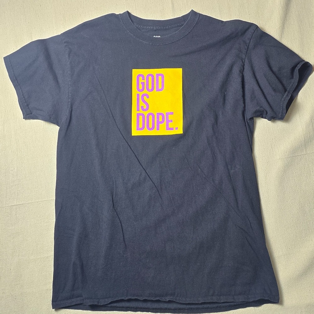 God Is Dope Kobe Bryant Mamba #24 T-Shirt Men's Size L Black Yellow Purple Laker